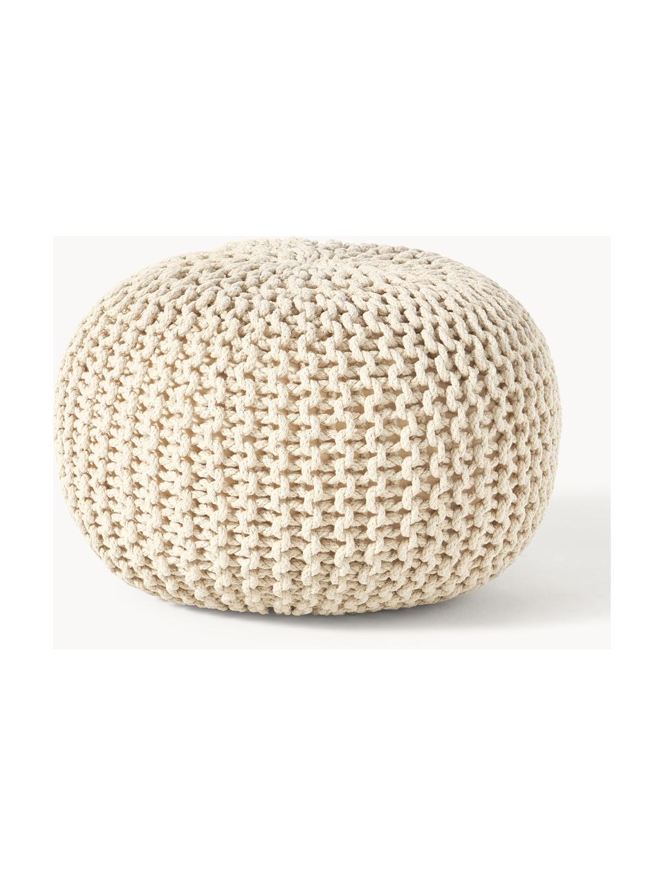 Pouf a maglia fatto a mano Dori, Rivestimento: 100% cotone, Bianco crema, Ø 55 x Alt. 35 cm