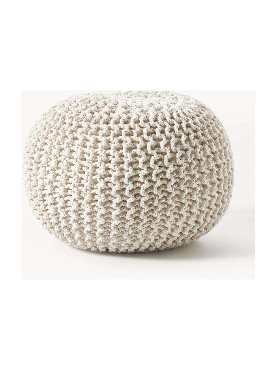 Pouf en tricot artisanal Dori, Blanc crème, Ø 55 x haut. 35 cm