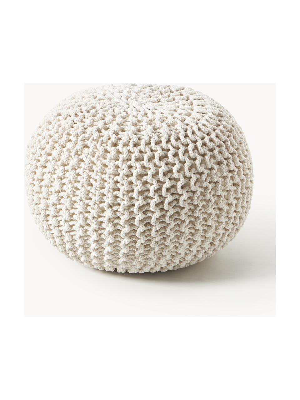 Pouf en tricot artisanal Dori, Blanc crème, Ø 55 x haut. 35 cm