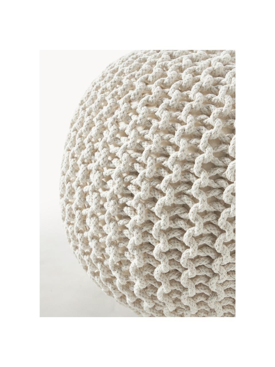 Pouf en tricot artisanal Dori, Blanc crème, Ø 55 x haut. 35 cm