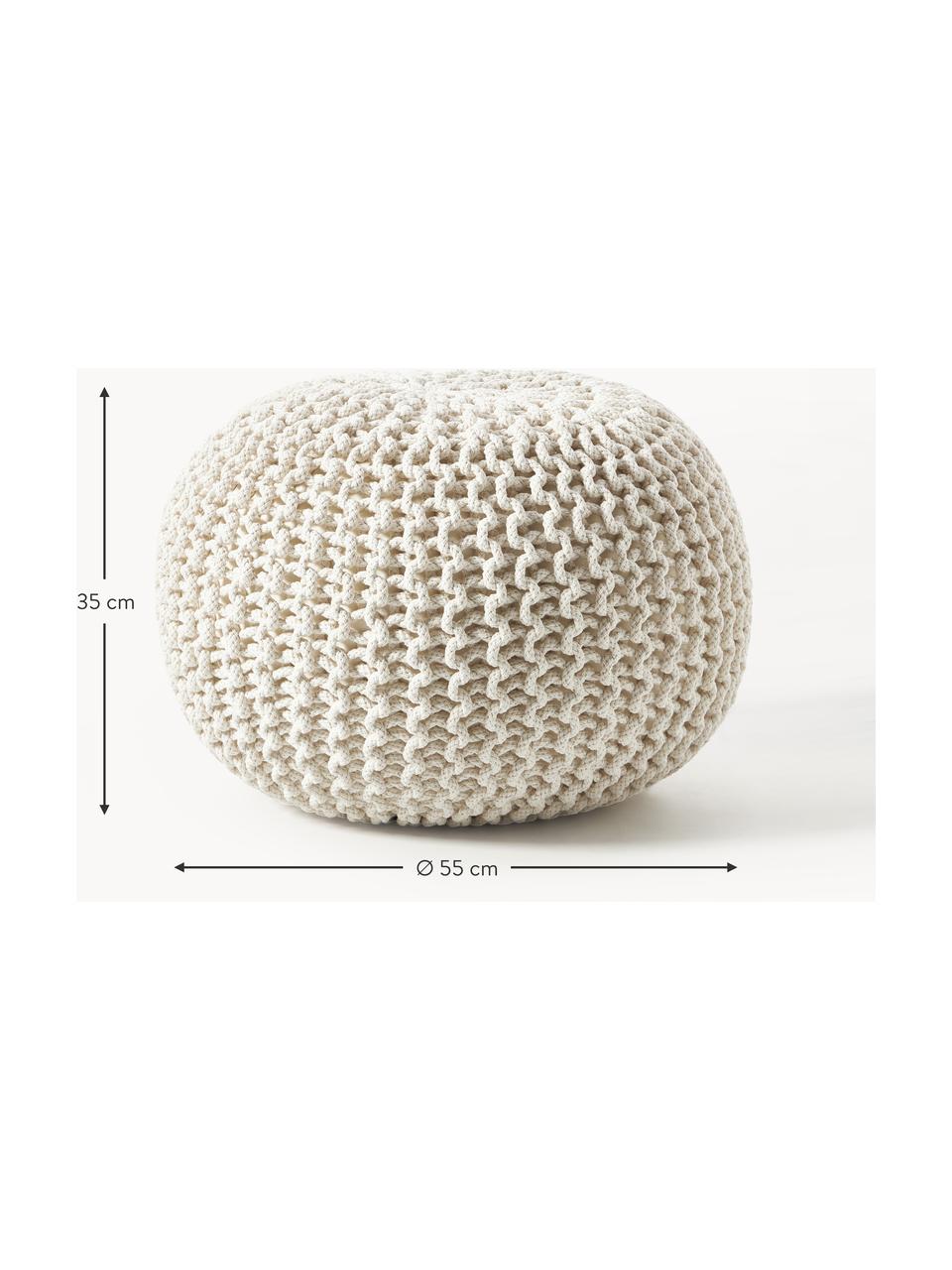 Pouf en tricot artisanal Dori, Blanc crème, Ø 55 x haut. 35 cm