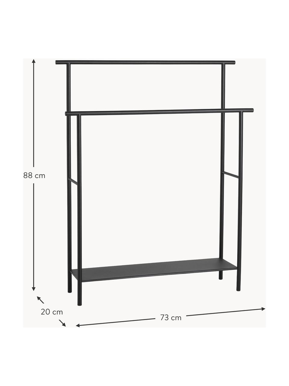 Porta asciugamani con ripiano Dora, Acciaio inossidabile verniciato a polvere, Nero opaco, Larg. 73 x Alt. 88 cm