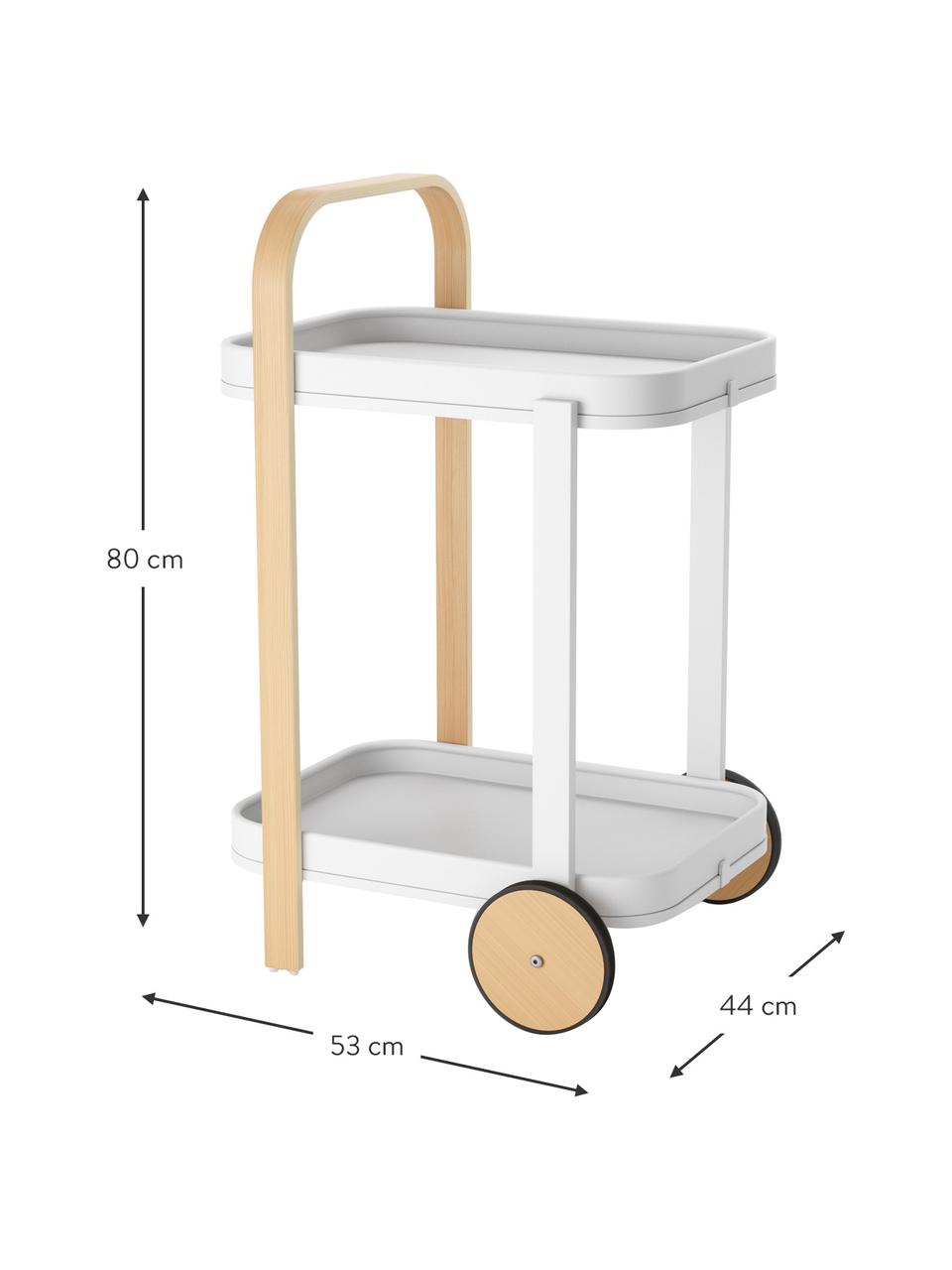 Camarera de metal Bellwood, Estructura: metal recubierto, Ruedas: caucho, Blanco, madera clara, An 53 x Al 80 cm