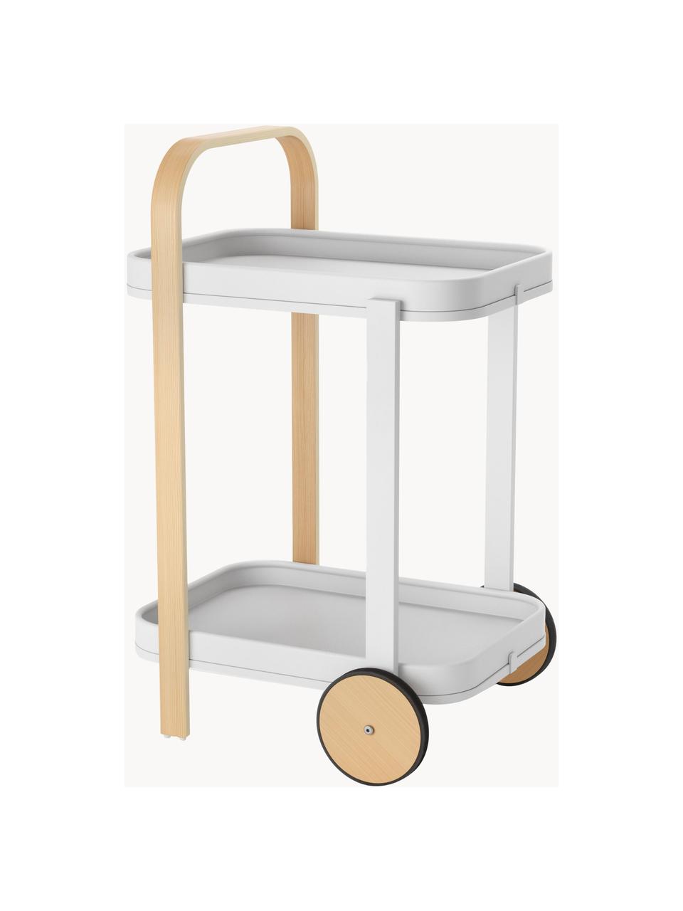 Camarera de metal Bellwood, Estructura: metal recubierto, Ruedas: caucho, Blanco, madera clara, An 53 x Al 80 cm