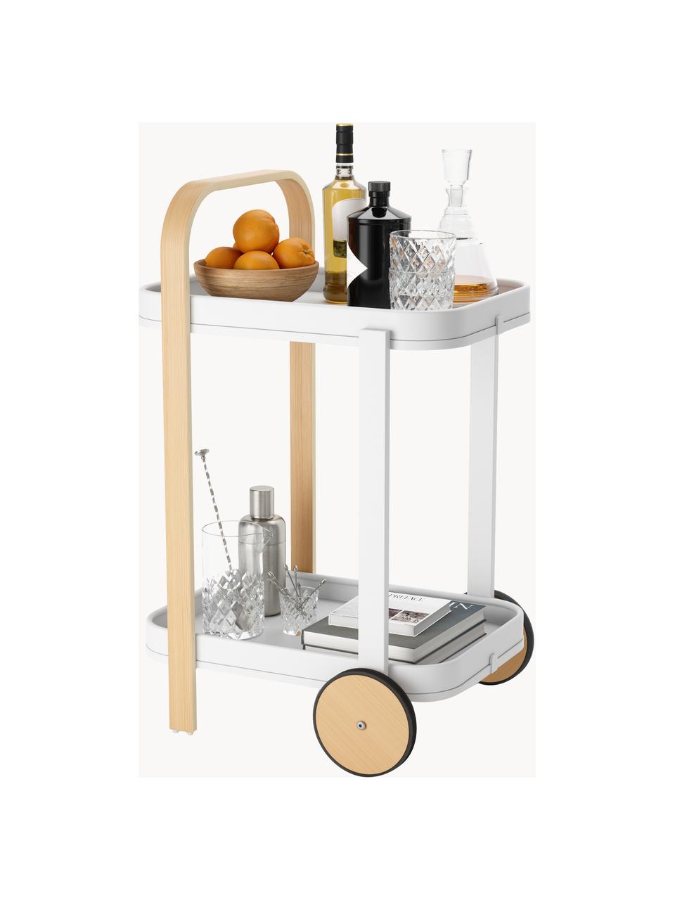 Barcart Bellwood, Frame: gecoat metaal, Wit, helder hout, B 53 x H 80 cm