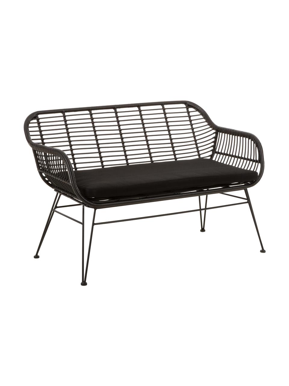 Banquette en polyrotin Costa, Noir, larg. 126 x haut. 81 cm