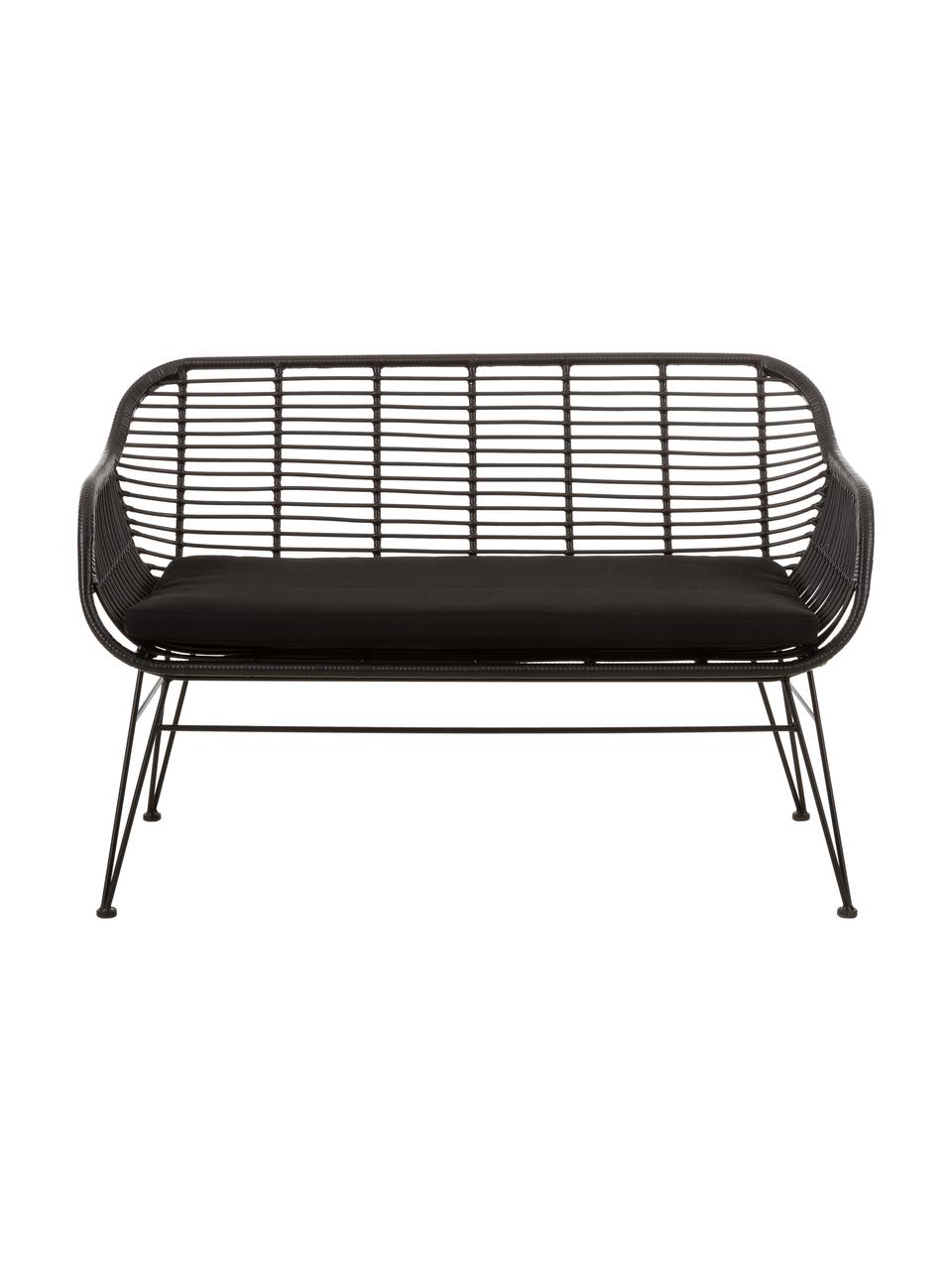 Banquette en polyrotin Costa, Noir, larg. 126 x haut. 81 cm