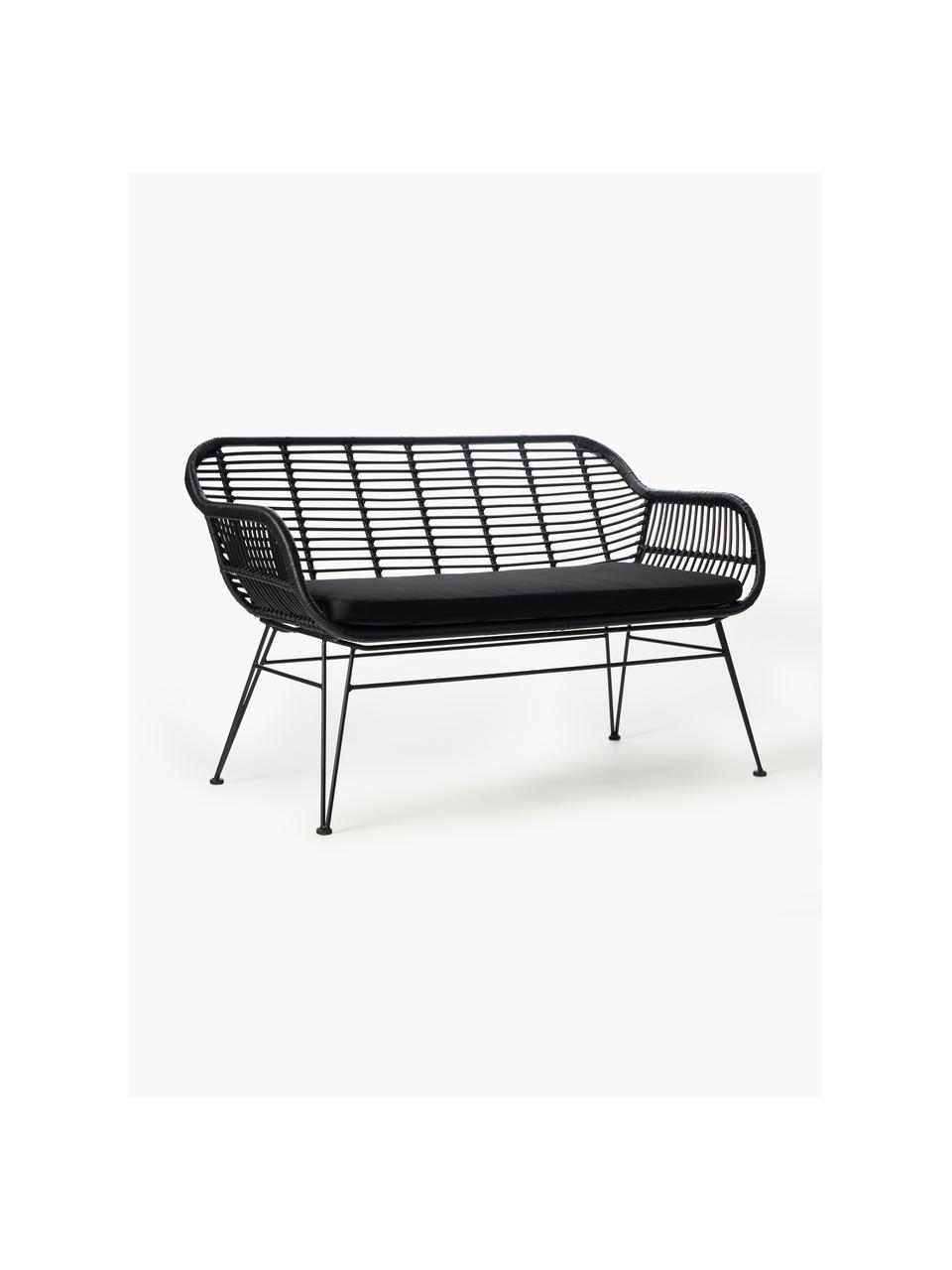 Polyrattan-Sitzbank Costa, Sitzfläche: Polyethylen-Geflecht, Gestell: Metall, pulverbeschichtet, Schwarz, B 126 x H 81 cm