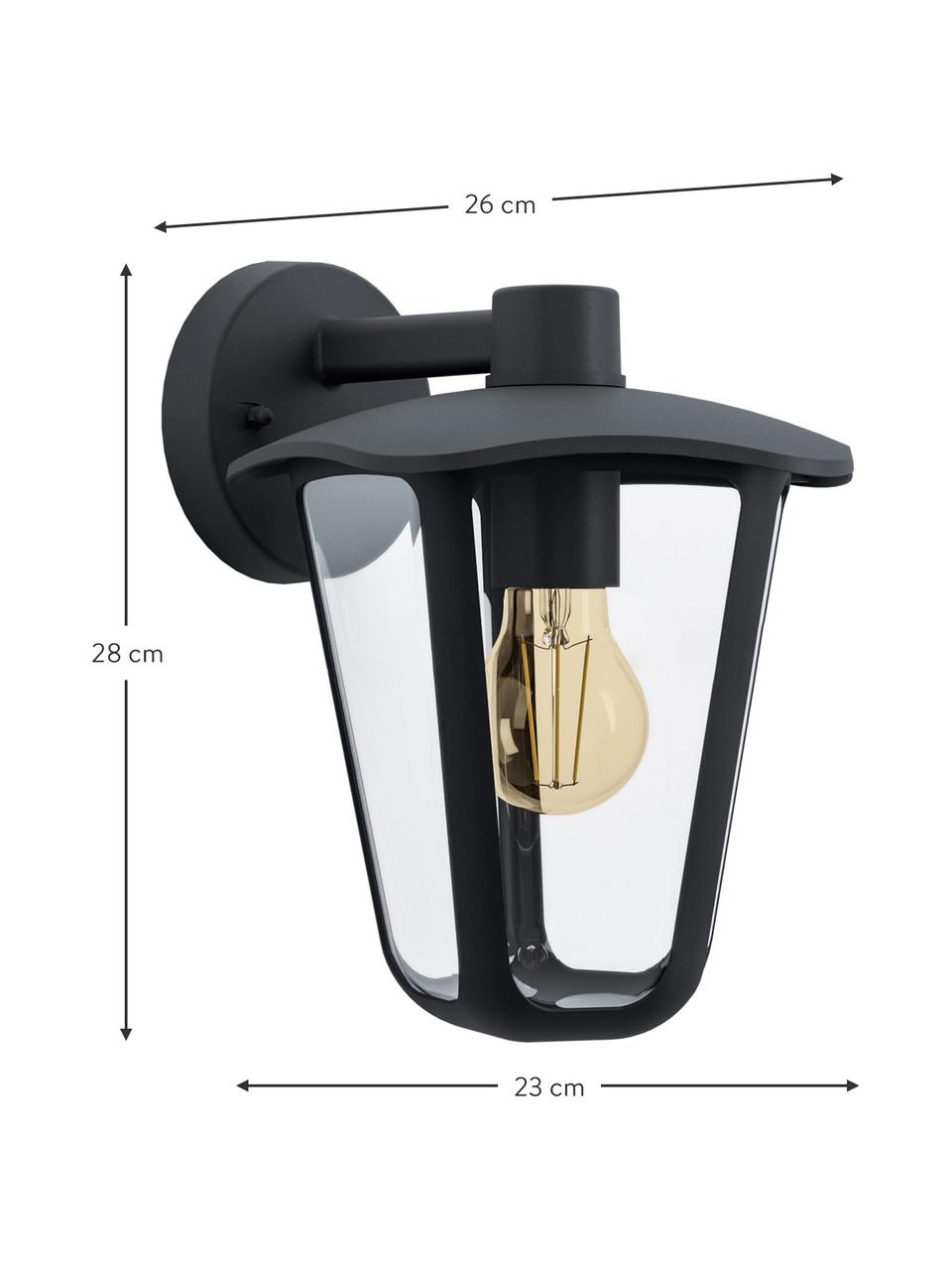 Outdoor wandlamp Monreale, Lampenkap: kunststof, Zwart, B 23 x H 28 cm