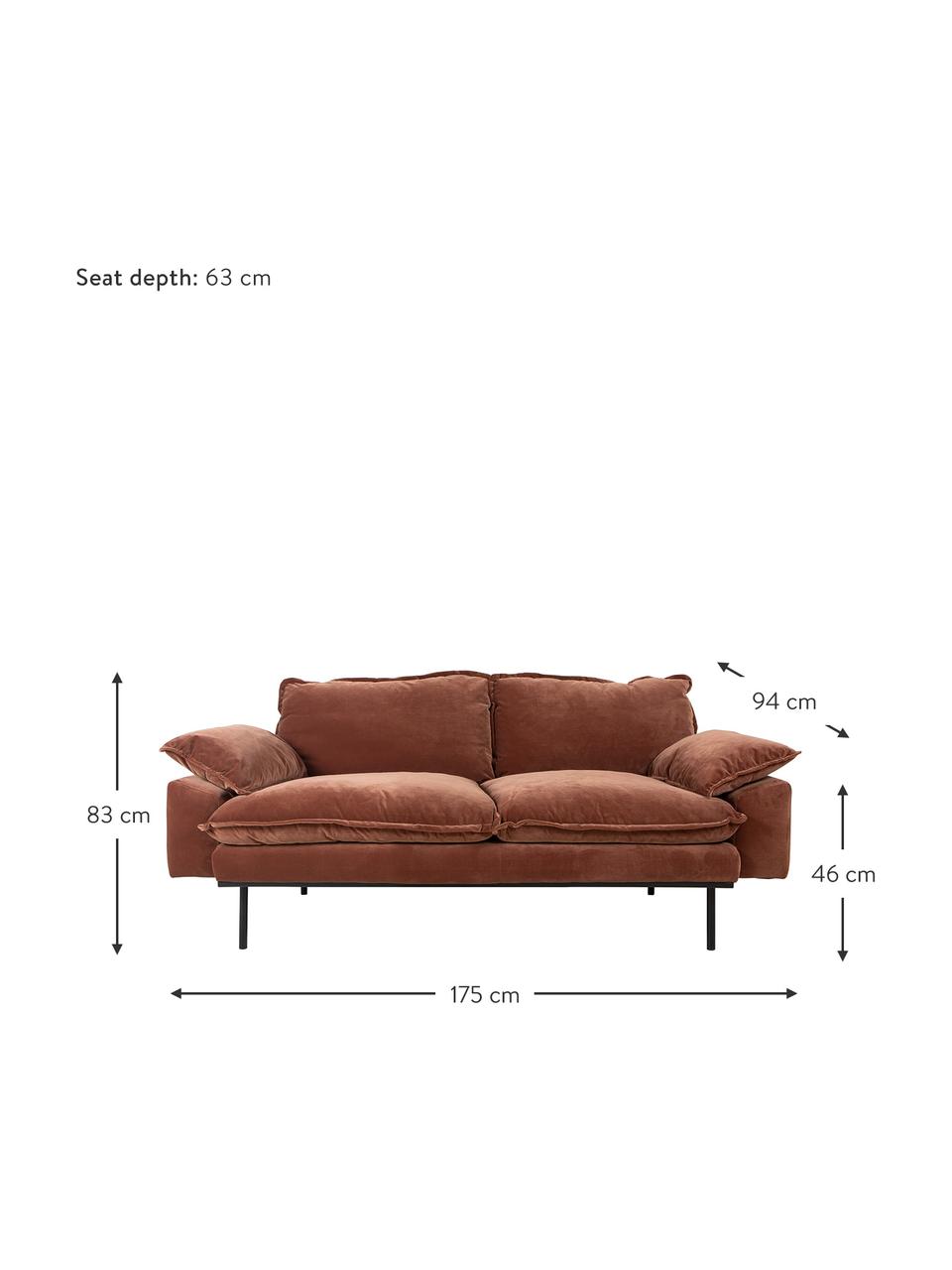 Samt-Sofa Magnolia (2-Sitzer) in Rot mit Metall-Füssen, Bezug: Samt (100% Polyester), Samt Rot, B 175 x T 94 cm