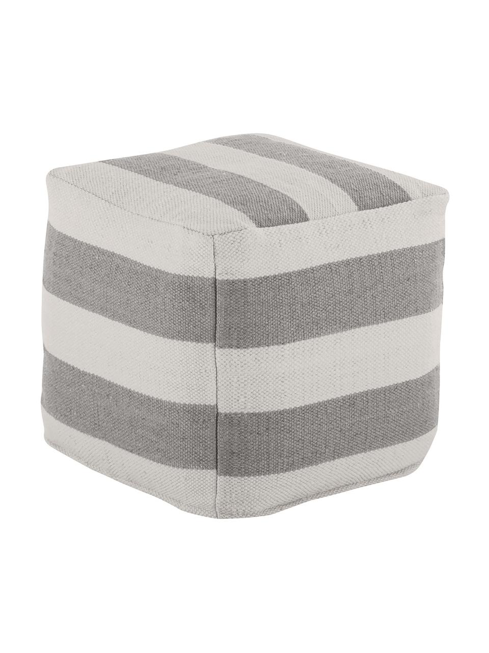 Puff artesanal Lani, Funda:  poliéster reciclado, Gris, blanco, An 40 x Al 40 cm