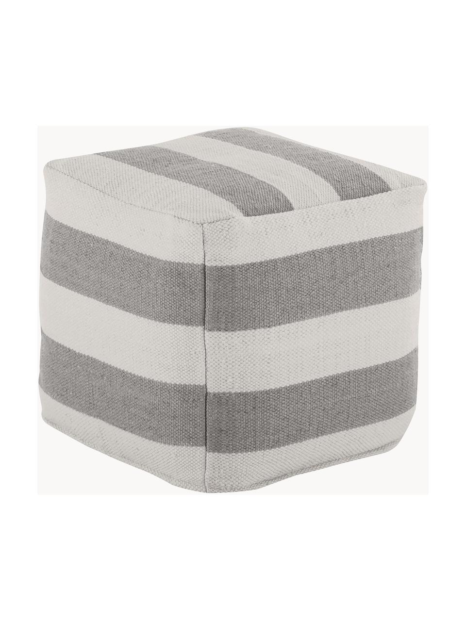 Pouf quadrato a righe fatto a mano Lani, Rivestimento: 100% poliestere riciclato, Bianco latte, grigio chiaro, Larg. 40 x Alt. 40 cm