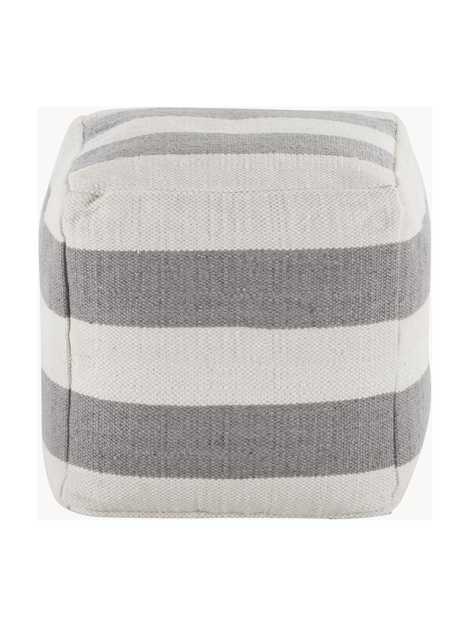 Gestreifter Pouf Lani, handgewebt, Bezug: 100% recyceltes Polyester, Off White, Hellgrau, B 40 x H 40 cm