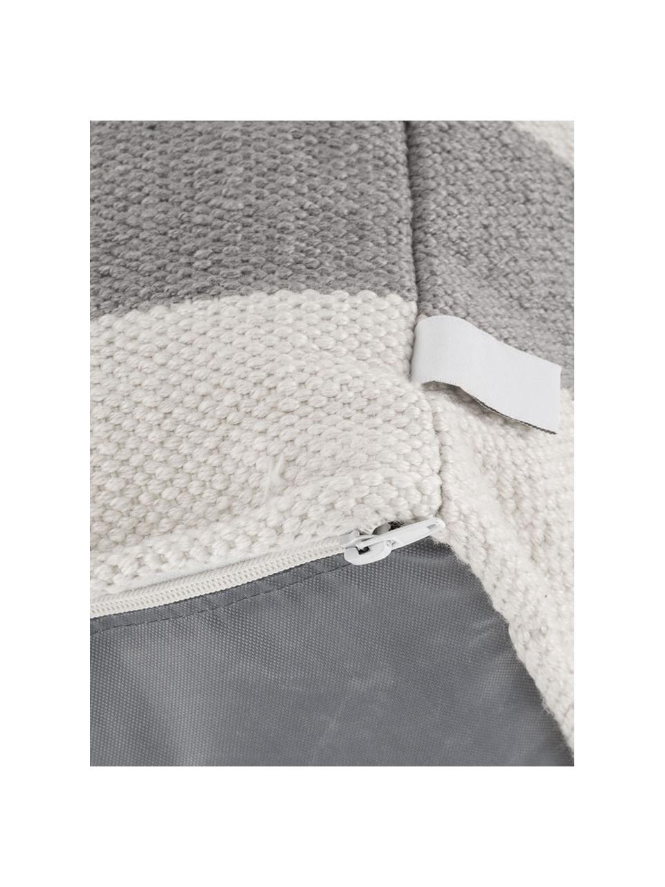 Gestreepte poef Lani, handgeweven, Bekleding: 100% gerecycled polyester, Grijs, wit, B 40 x H 40 cm