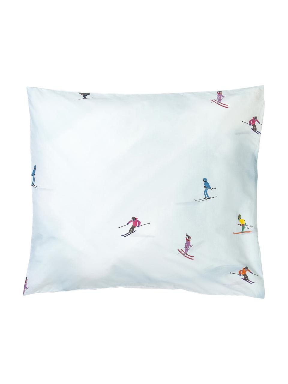 Designer katoenen perkal kussenhoes Ski van Kera Till, Weeftechniek: perkal Draaddichtheid 180, Lichtblauw, B 60 x L 70 cm