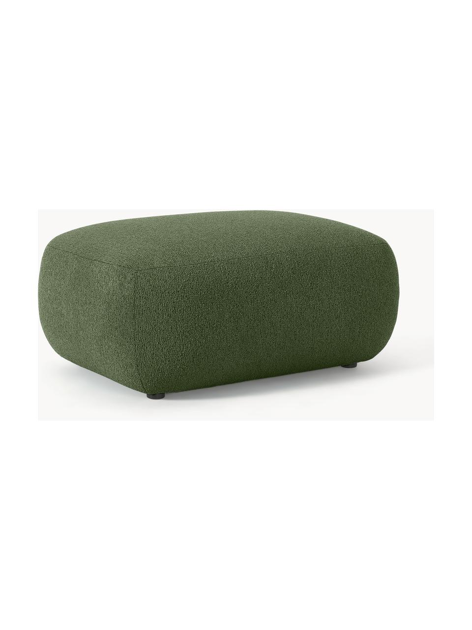 Puf reposapiés en tejido bouclé Sofia, Tapizado: tejido bouclé (100% polié, Estructura: madera de abeto, tablero , Patas: plástico Este producto es, Bouclé verde oscuro, An 75 x F 96 cm