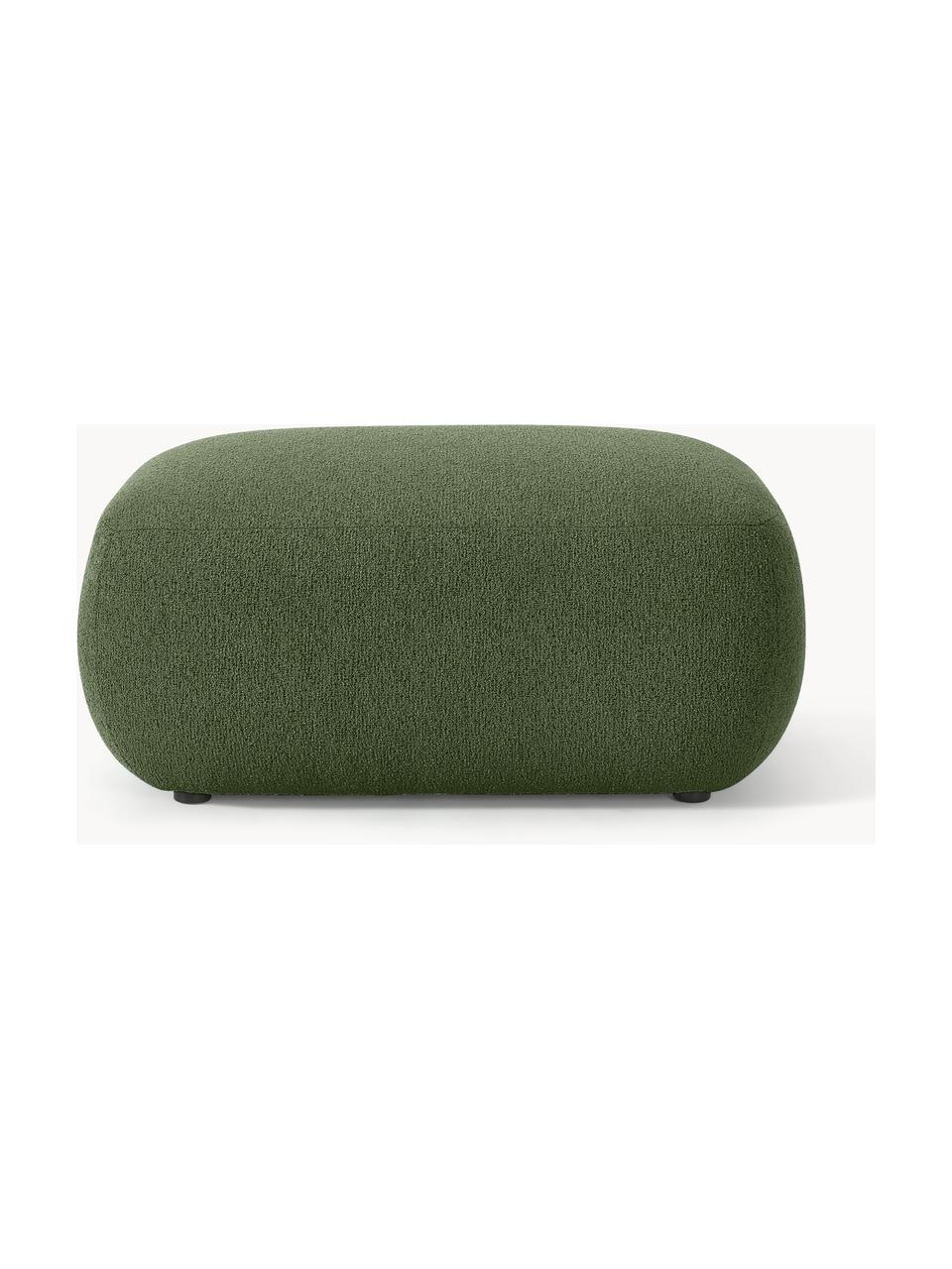 Puf reposapiés en tejido bouclé Sofia, Tapizado: tejido bouclé (100% polié, Estructura: madera de abeto, tablero , Patas: plástico Este producto es, Bouclé verde oscuro, An 75 x F 96 cm