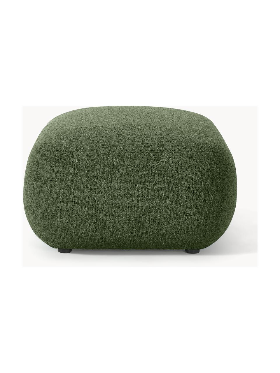 Puf reposapiés en tejido bouclé Sofia, Tapizado: tejido bouclé (100% polié, Estructura: madera de abeto, tablero , Patas: plástico Este producto es, Bouclé verde oscuro, An 75 x F 96 cm