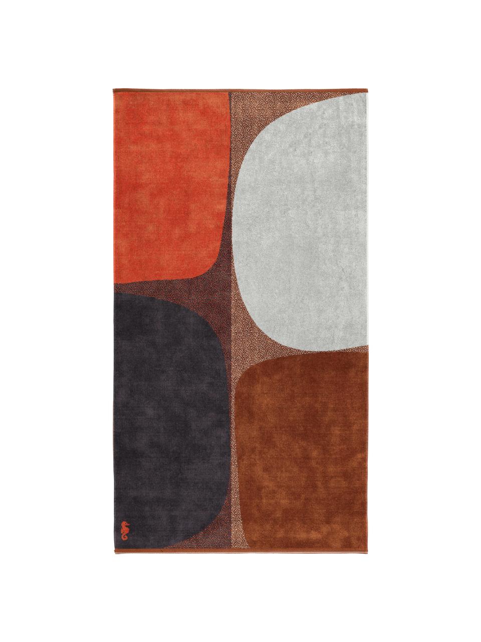 Plážová osuška s abstraktním vzorem Stones, Oranžová, hnědá, bílá, černá, Š 100 cm, D 180 cm