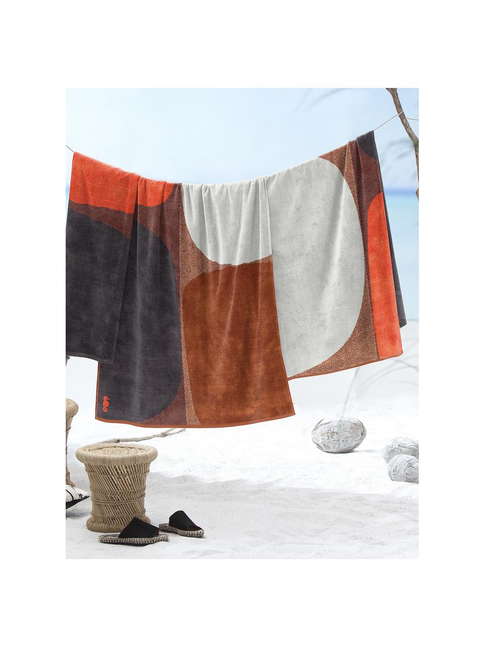 Serviette de plage Stones, Orange, brun, blanc, noir, larg. 100 x long. 180 cm