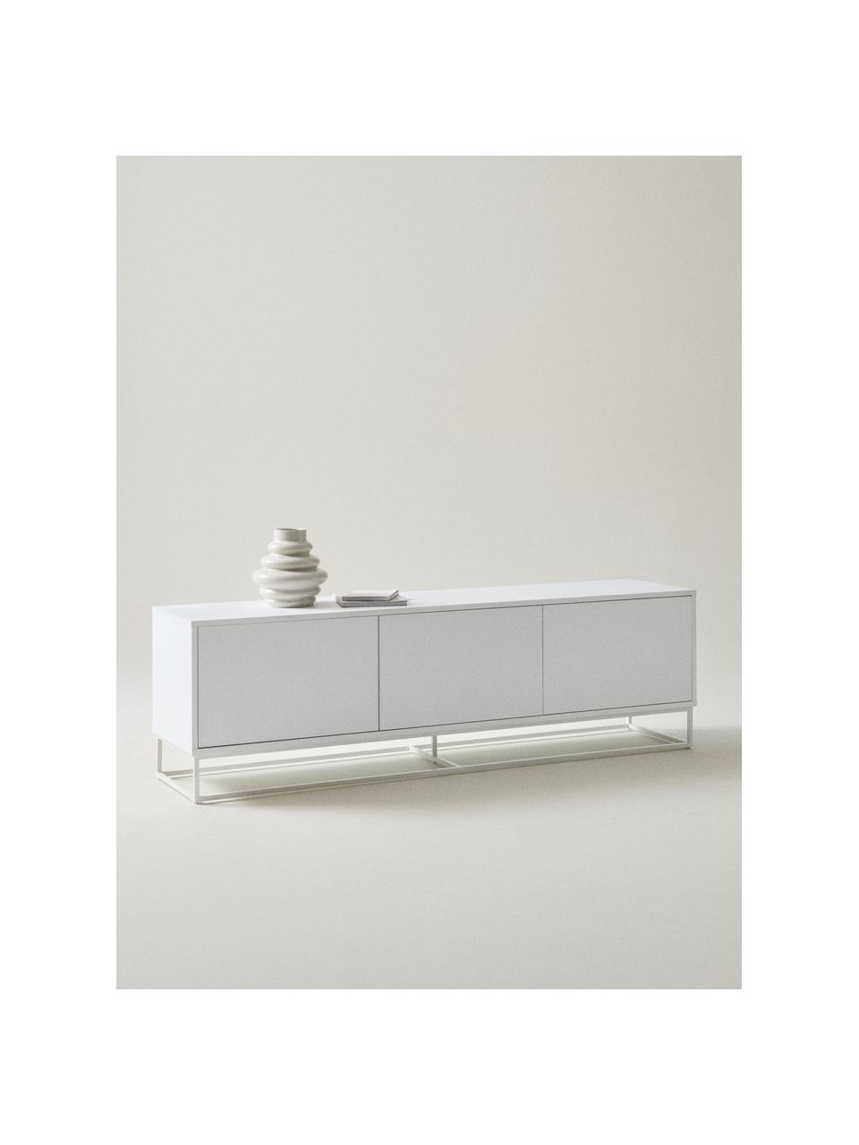 Tv-meubel Lyckeby in wit, Frame: gelakt MDF, Poten: gepoedercoat metaal, Hout, wit gelakt, B 180 x H 54 cm