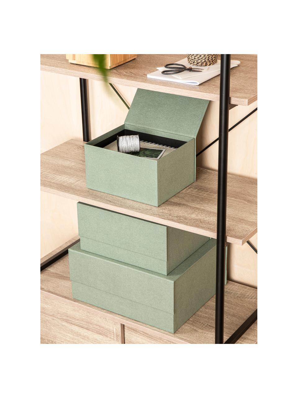 Sada úložných krabic Ilse, 3 díly, Plátno, pevný karton, Šalvějově zelená, Sada s různými velikostmi