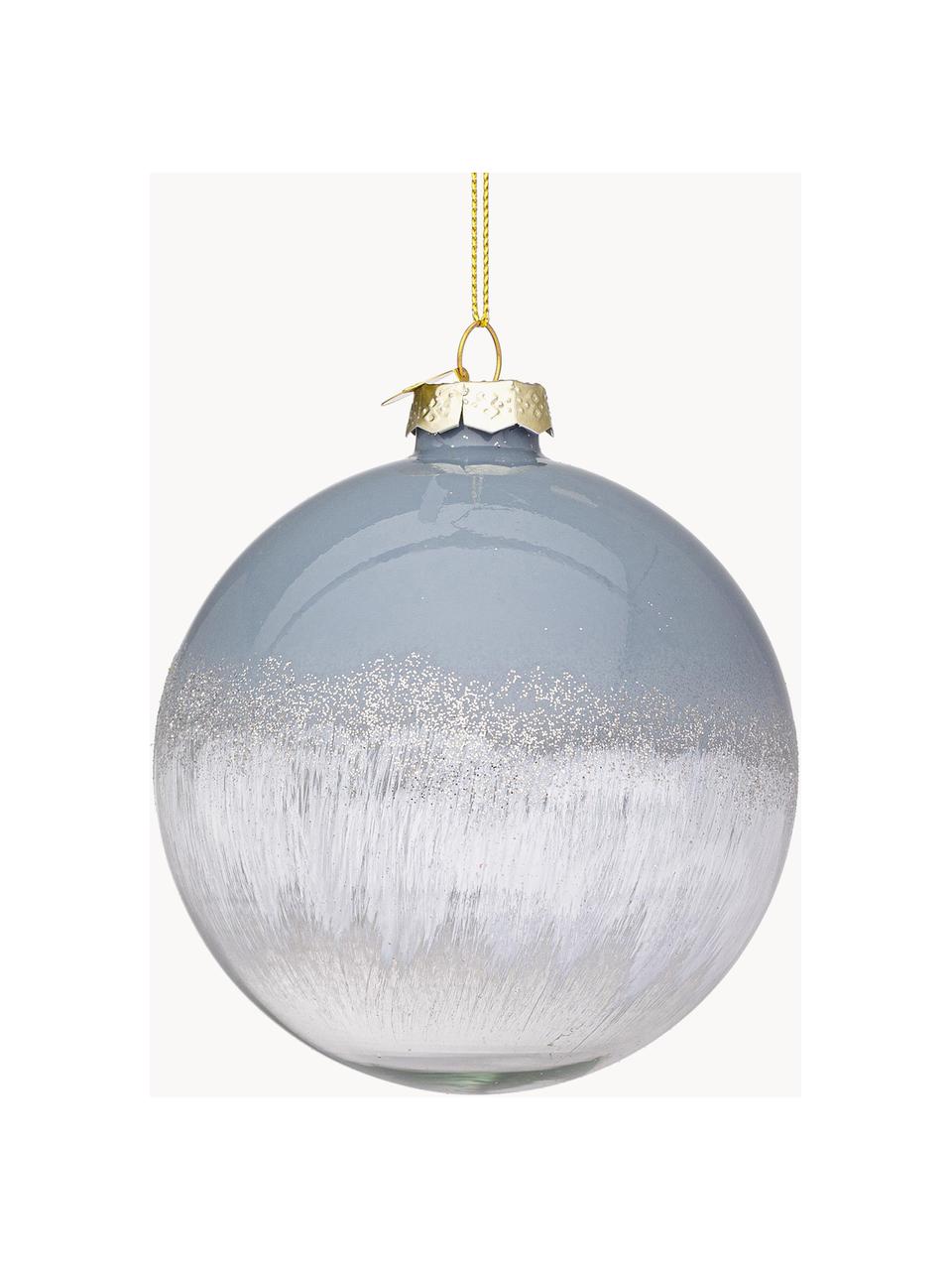 Boules de Noël Elegance, tailles variées, Verre, Gris-bleu, blanc, argenté, Ø 10 x haut. 10 cm, 8 pièce