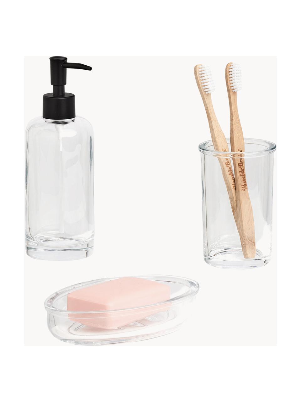 Dosificador de jabón de vidrio Clear, Recipiente: vidrio, Dosificador: plástico, Transparente, negro, Ø 7 x Al 20 cm