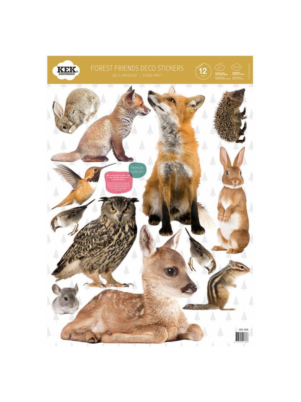 Wandaufkleber-Set Forest Friends, 12-tlg., Selbstklebende Vinylfolie, matt, Mehrfarbig, B 42 x H 59 cm