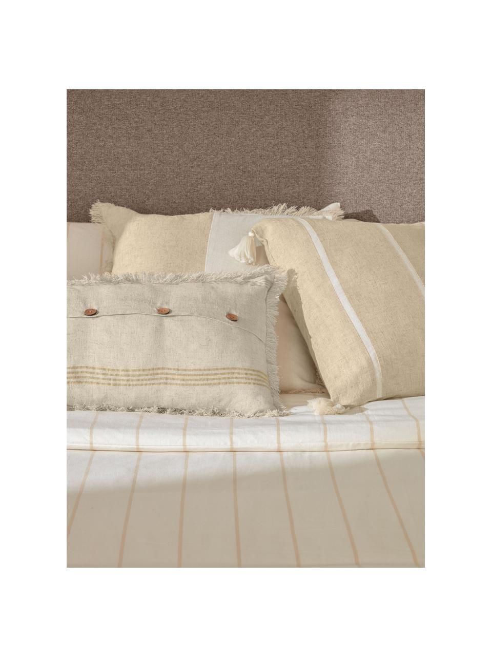 Gestreepte kussenhoes Silene met kwastjes, 100% katoen, Beige, 45 x 45 cm