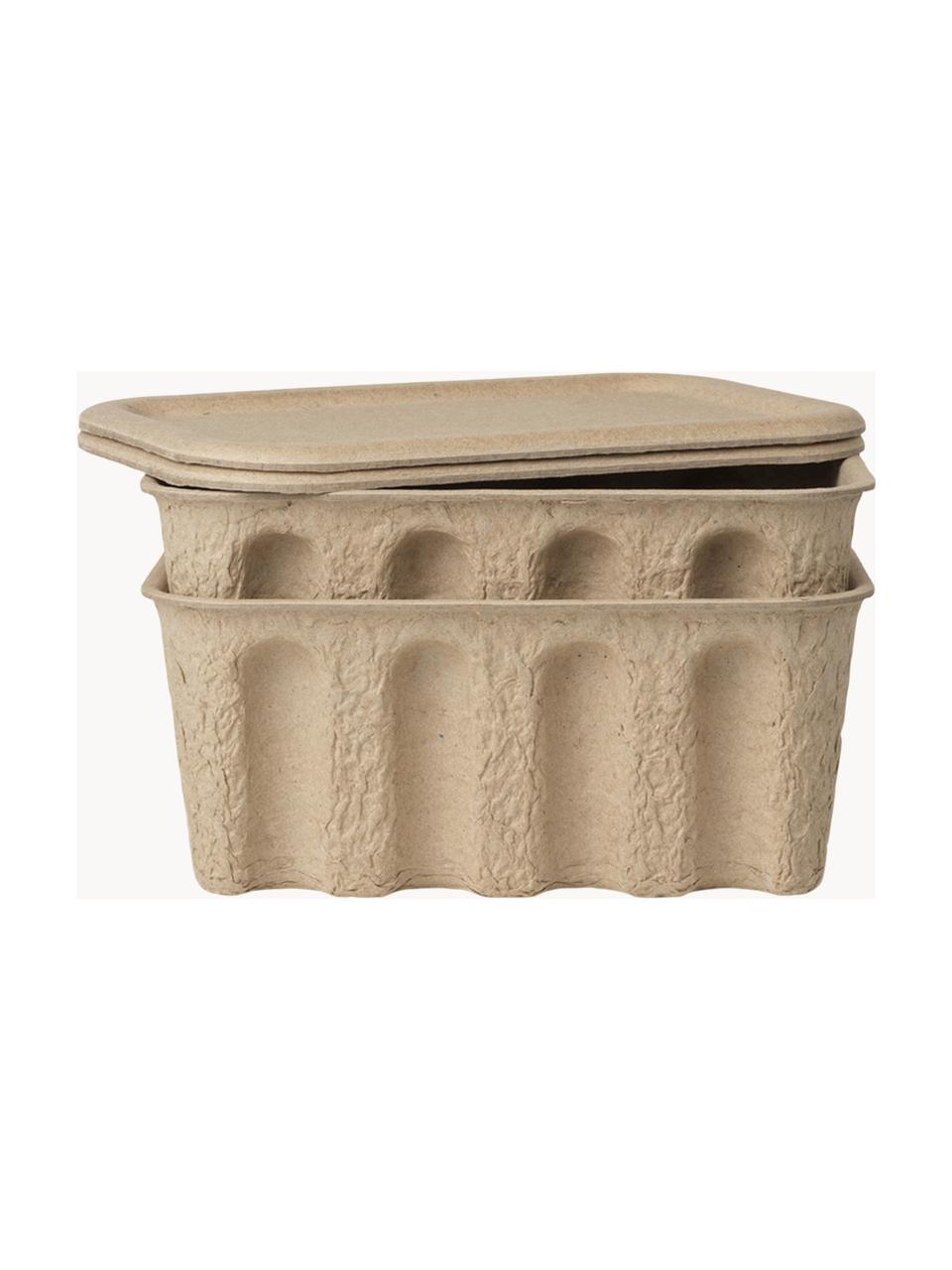 Aufbewahrungsboxen Pulp aus Papierzellstoff, T 18 cm, 2 Stück, Papierzellstoff, Beige, B 28 x T 18 cm