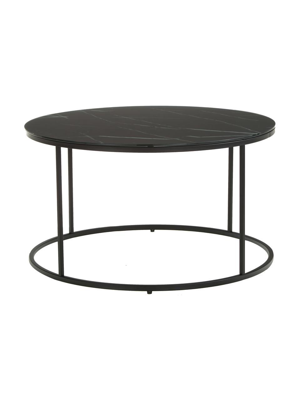 Table basse ronde en verre aspect marbre Antigua, Aspect marbre, noir, Ø 80 cm
