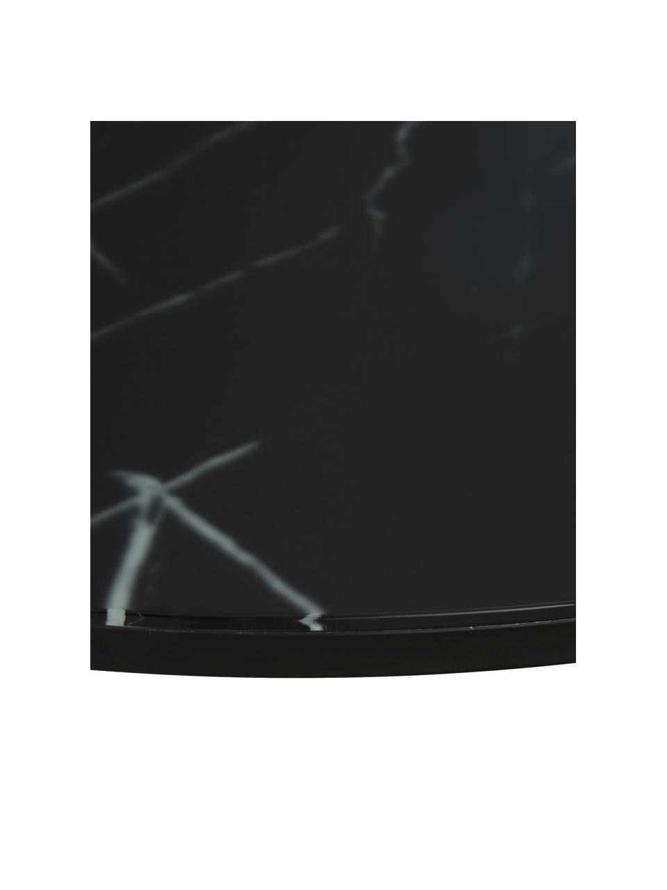 Kulatý konferenční stolek s mramorovanou skleněnou deskou Antigua, Mramorový vzhled, černá, Ø 80 cm