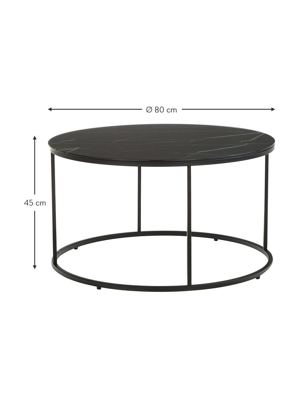 Kulatý konferenční stolek s mramorovanou skleněnou deskou Antigua, Mramorový vzhled, černá, Ø 80 cm