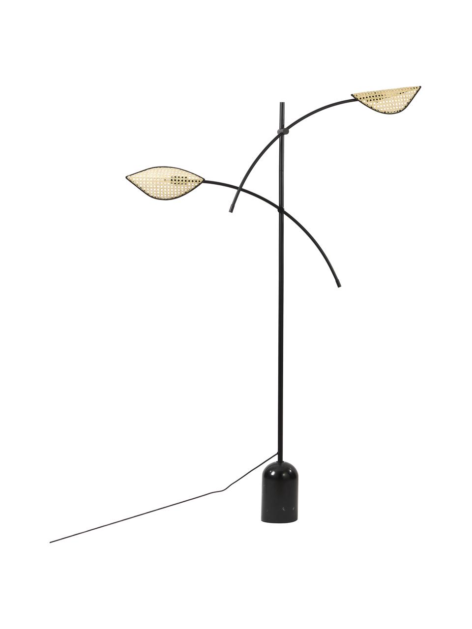 Lampada da terra con intreccio viennese Freja, Struttura: metallo verniciato a polv, Nero, marrone chiaro, Larg. 100 x Alt. 160 cm