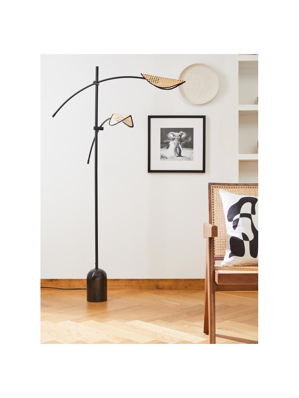 Stehlampe Freja aus Wiener Geflecht, Schwarz, Hellbraun, H 160 cm