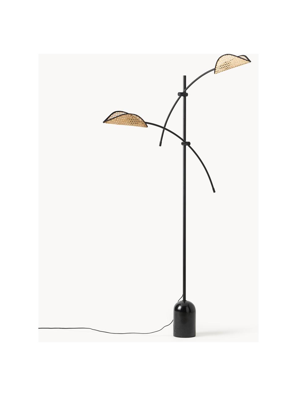 Lampadaire en cannage Freja, Noir, brun clair, haut. 160 cm