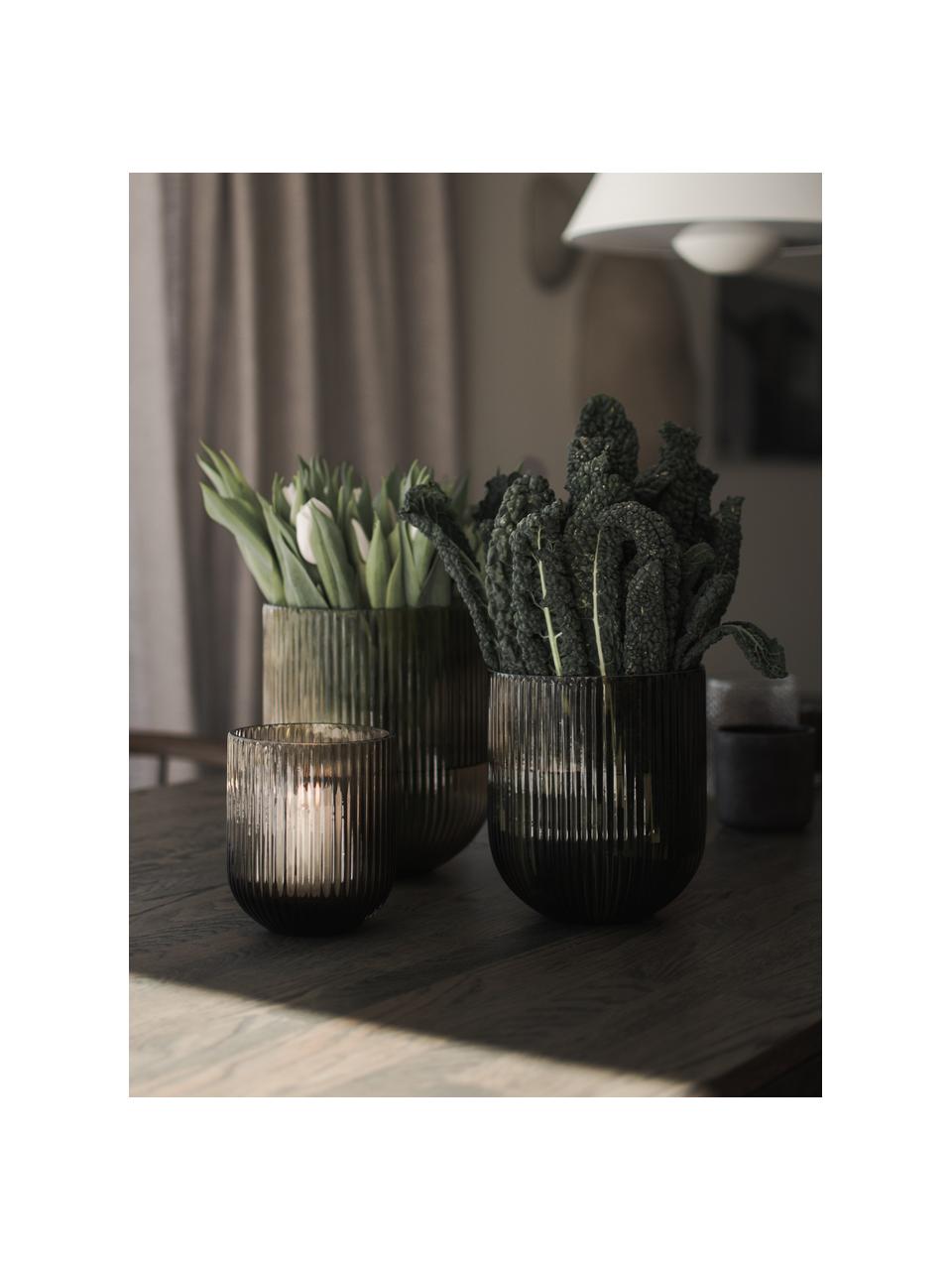 Skleněná váza Simple Stripe, V 18 cm, Sklo, Greige, poloprůhledná, Ø 16 cm, V 18 cm