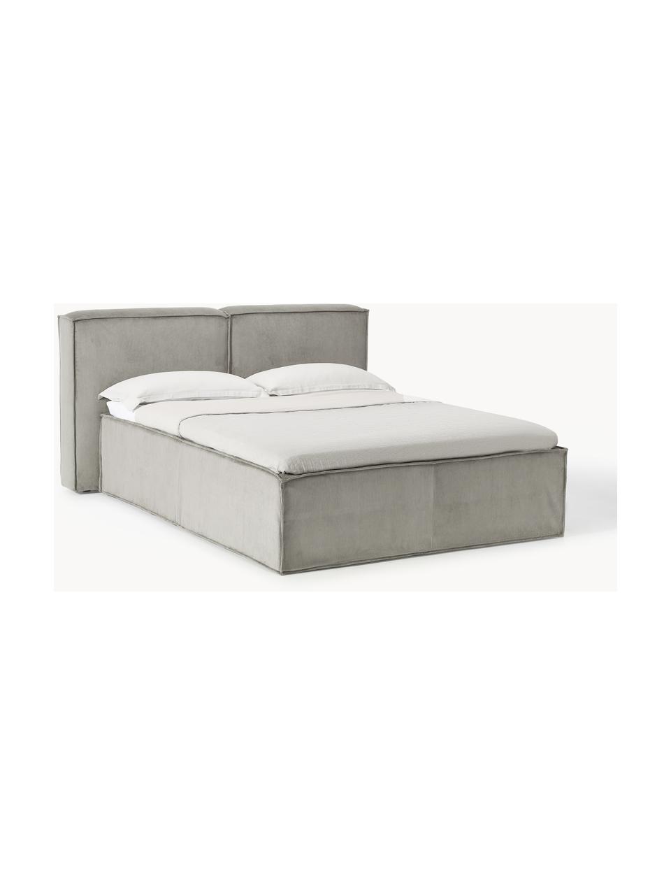 Cord-Boxspringbett Lennon, Bezug: 92 % Polyester, 8 % Polya, Matratze: 7-Zonen-Taschenfederkern, Füße: Massives Birkenholz Diese, Cord Grau, B 140 x L 200 cm, Härtegrad H2