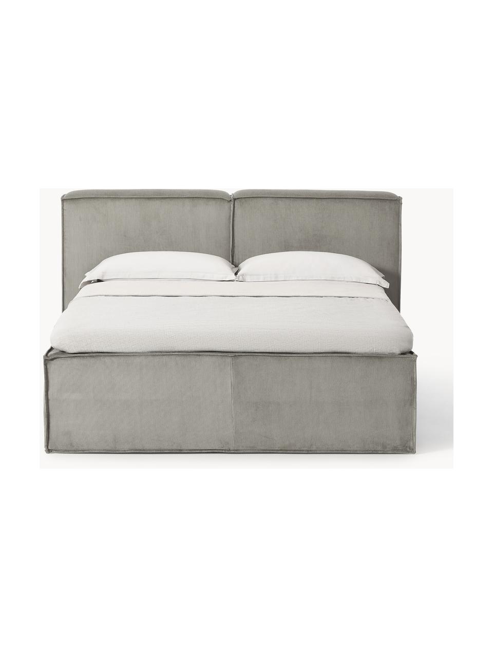 Cord-Boxspringbett Lennon, Bezug: 92 % Polyester, 8 % Polya, Matratze: 7-Zonen-Taschenfederkern, Füße: Massives Birkenholz Diese, Cord Grau, B 140 x L 200 cm, Härtegrad H2