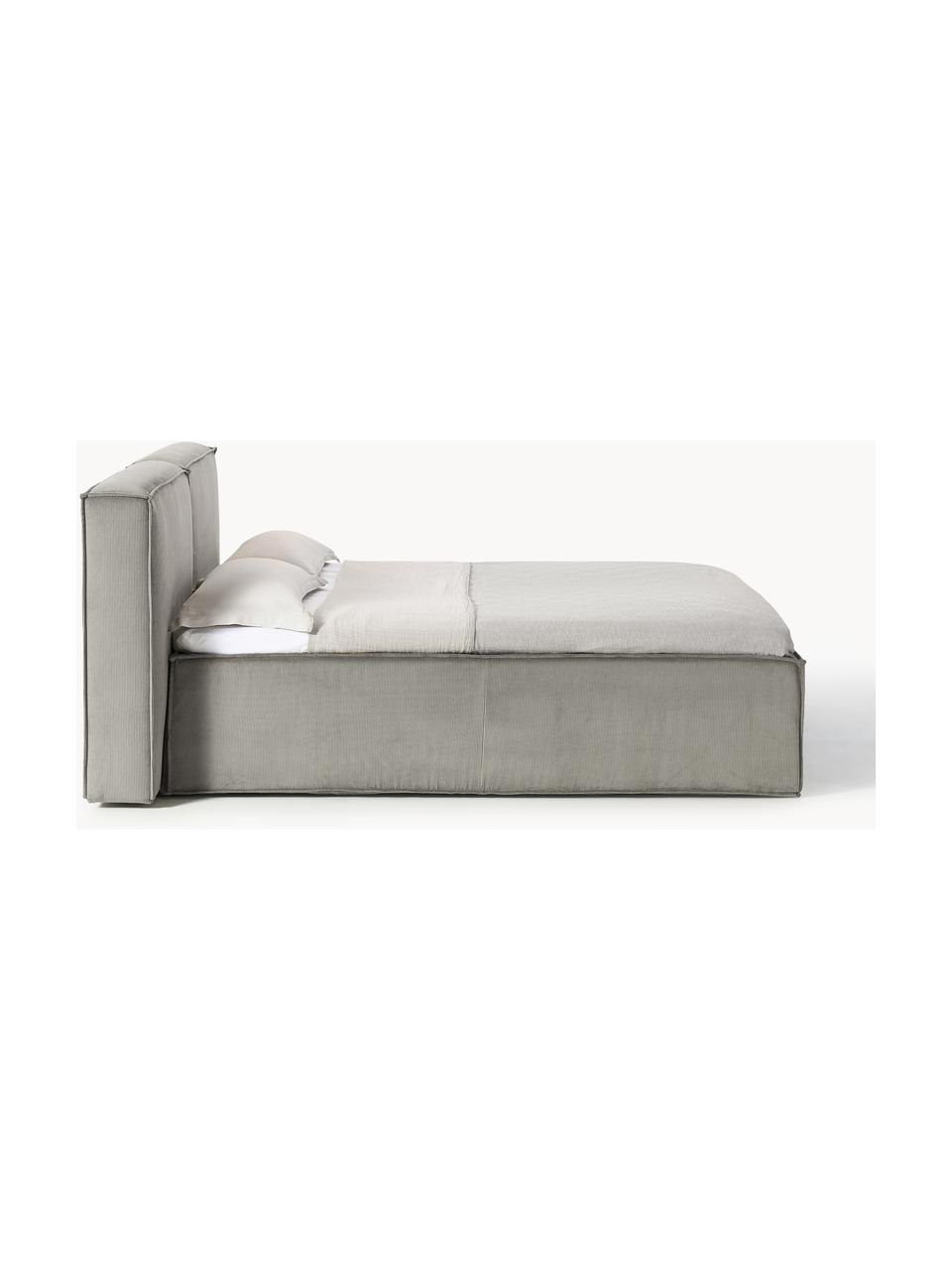 Cord-Boxspringbett Lennon, Bezug: 92 % Polyester, 8 % Polya, Matratze: 7-Zonen-Taschenfederkern, Füße: Massives Birkenholz Diese, Cord Grau, B 140 x L 200 cm, Härtegrad H2