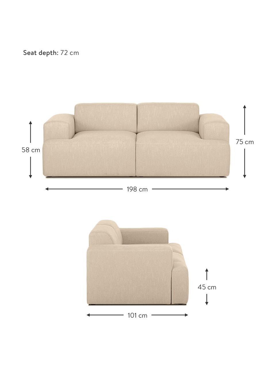 Sofa Melva (2-osobowa), Tapicerka: 100% poliester Dzięki tka, Stelaż: lite drewno sosnowe, cert, Nogi: tworzywo sztuczne, Ciemnobeżowa tkanina, S 198 x G 101 cm