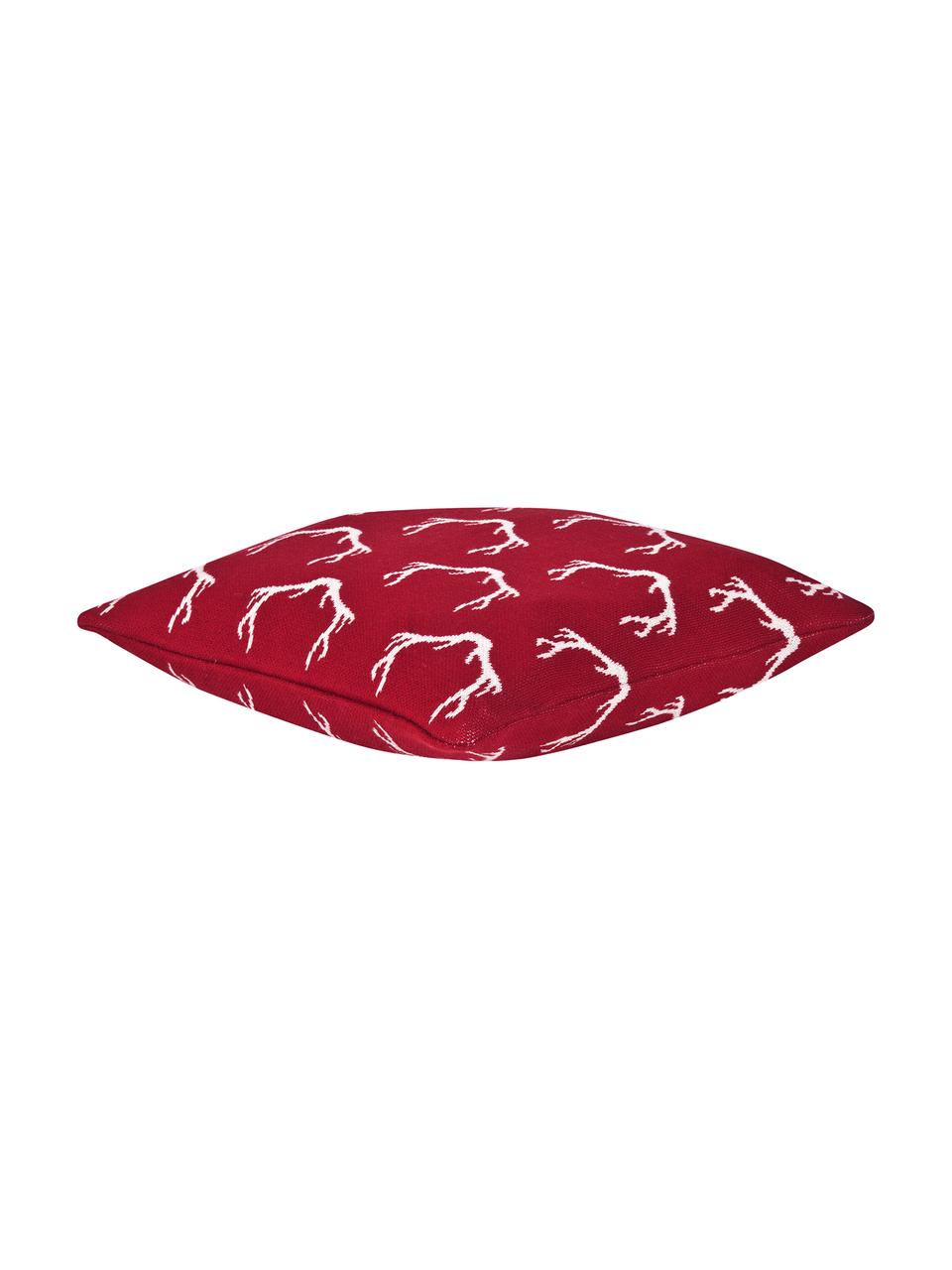 Strick-Kissenhülle Malte in Rot/Weiß, Baumwolle, Rot, Cremeweiß, 40 x 40 cm