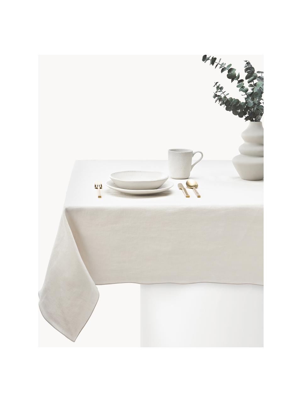 Leinen-Tischdecke Kennedy mit Umkettelung, 100 % gewaschenes Leinen, European Flax zertifiziert, Off White, 6-8 Personen (B 140 x L 250 cm)