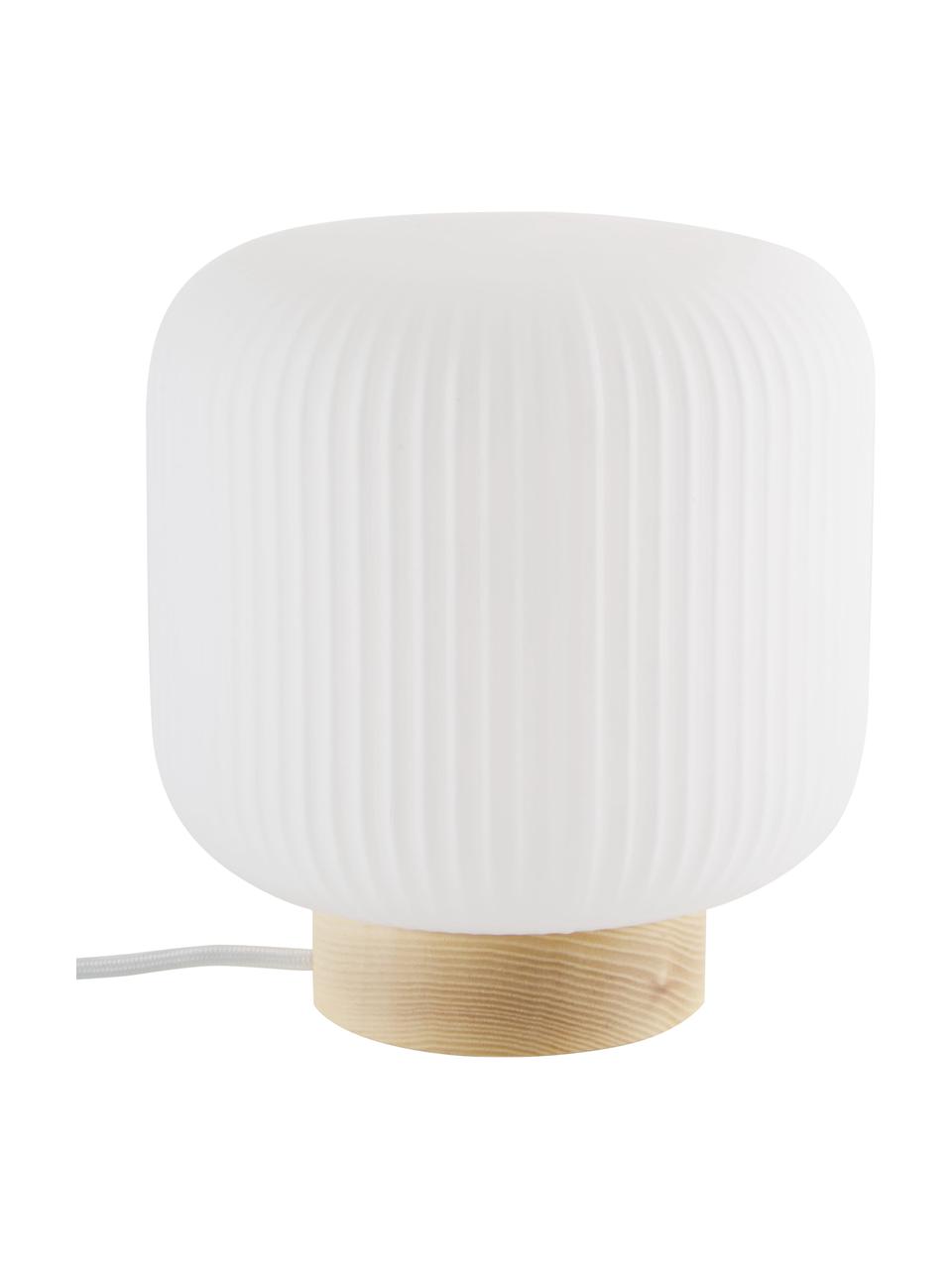 Malá nočná lampa Milford, Opálová biela, svetlé drevo, Ø 20 x V 21 cm
