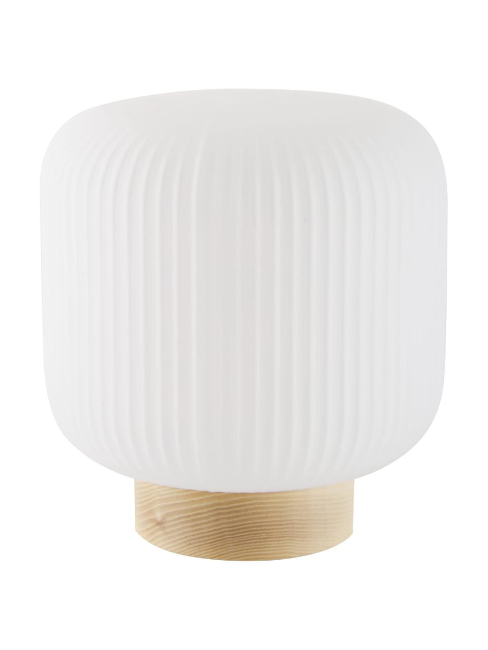 Kleine Tischlampe Milford, Lampenschirm: Opalglas, Lampenfuß: Holz, Opalweiß, Helles Holz, Ø 20 x H 21 cm