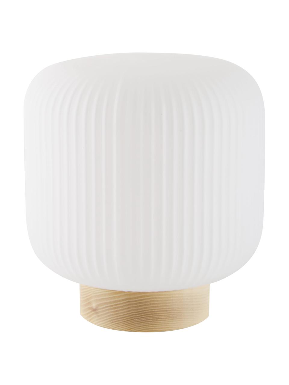 Malá nočná lampa Milford, Opálová biela, svetlé drevo, Ø 20 x V 21 cm