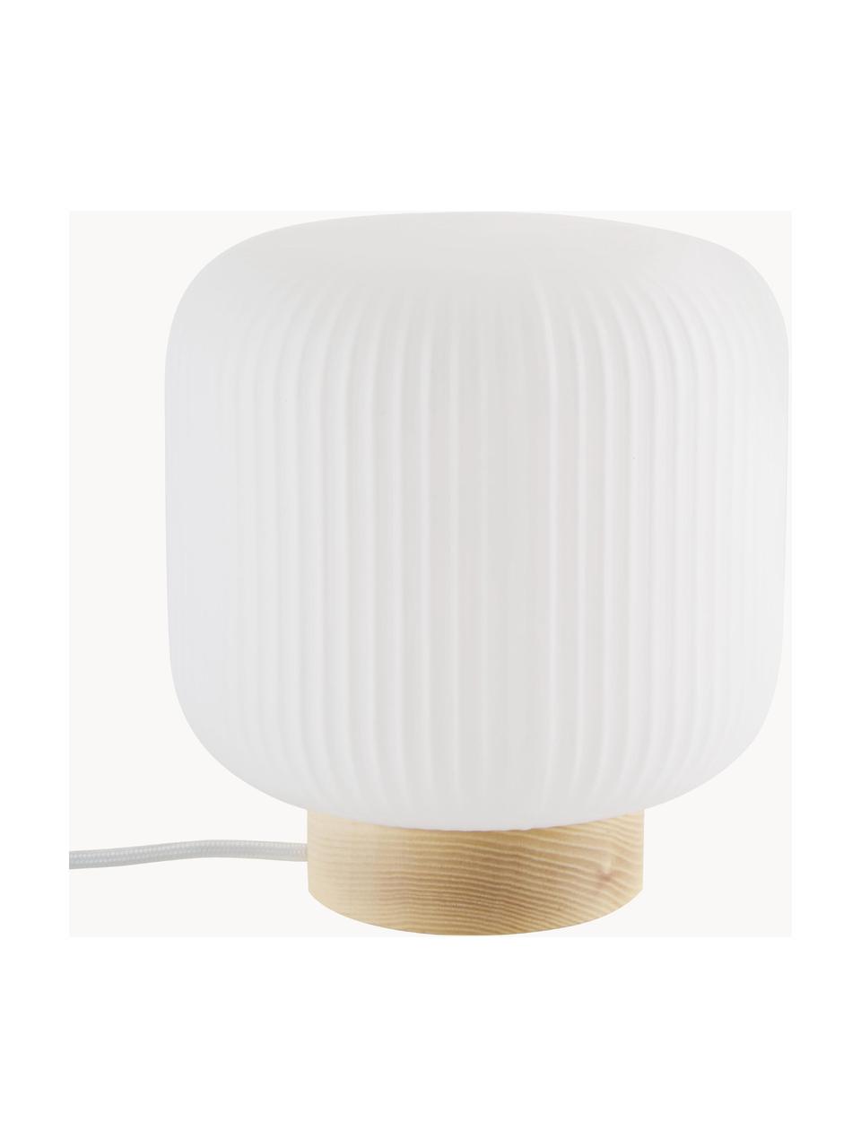 Lampada da tavolo piccola Milford, Paralume: vetro opale, Bianco opalino, legno chiaro, Ø 20 x Alt. 21 cm