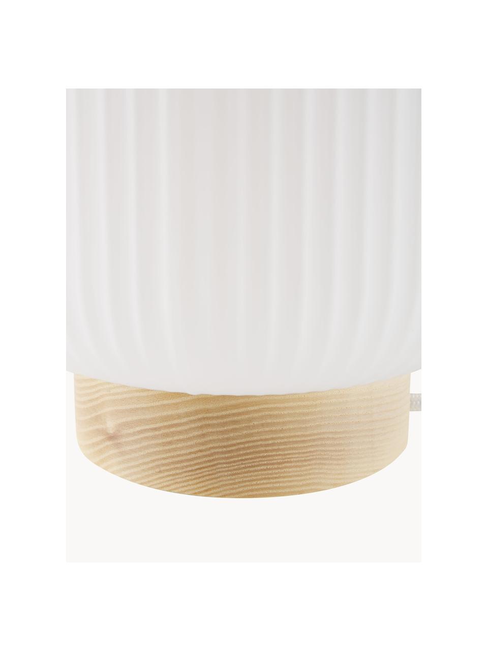 Petite lampe de chevet scandi Milford, Blanc opalescent, bois clair, Ø 20 x haut. 21 cm