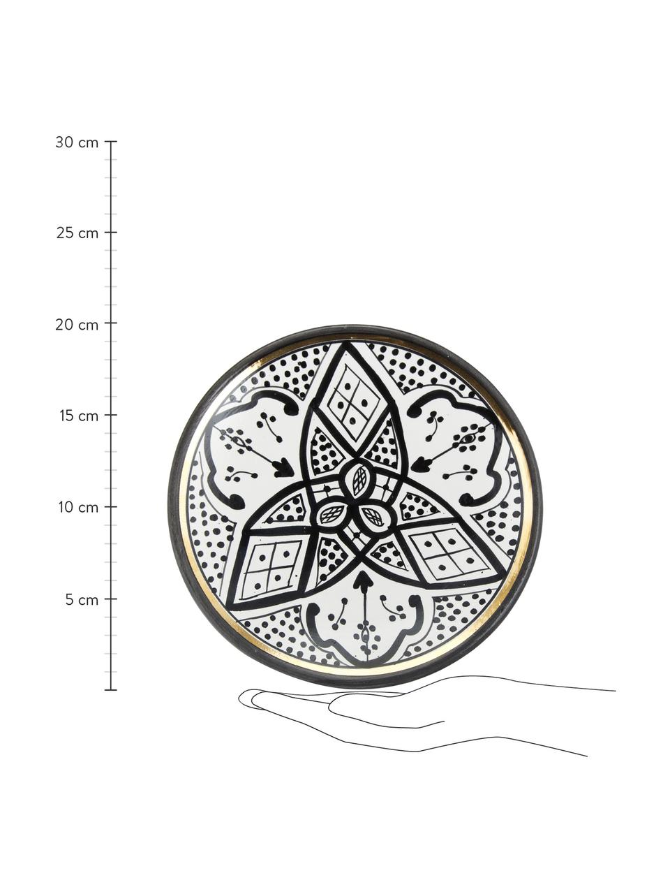 Handgemachter marokkanischer Frühstücksteller Beldi mit Goldrand, Keramik, Schwarz, Cremefarben, Gold, Ø 20 cm